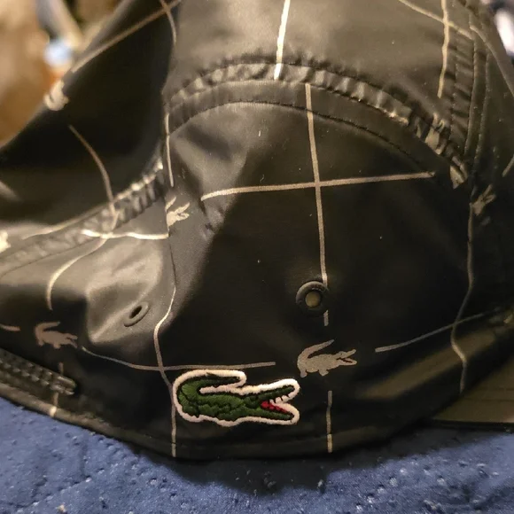 NWT Supreme x Lacoste Black and Gray Grid Print Nylon Cap